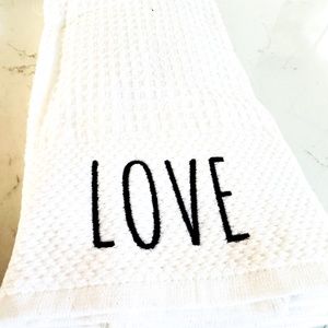 NEW Set of 4 Deborah Connolly Designs White Waffle Kitchen Towels LOVE BE KIND